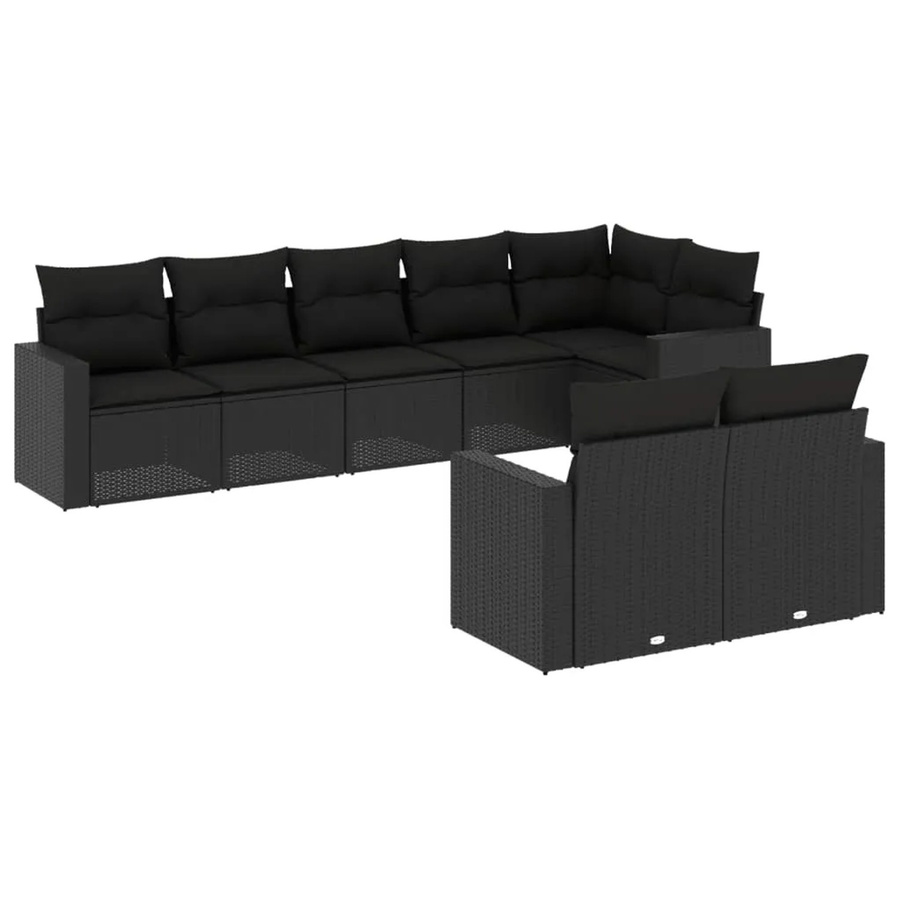 vidaXL 8-tlg Garten-Sofagarnitur in L-Form aus schwarzem PE-Rattan mit Kissen und pulverbeschichtetem Stahlgestell - Bild 2