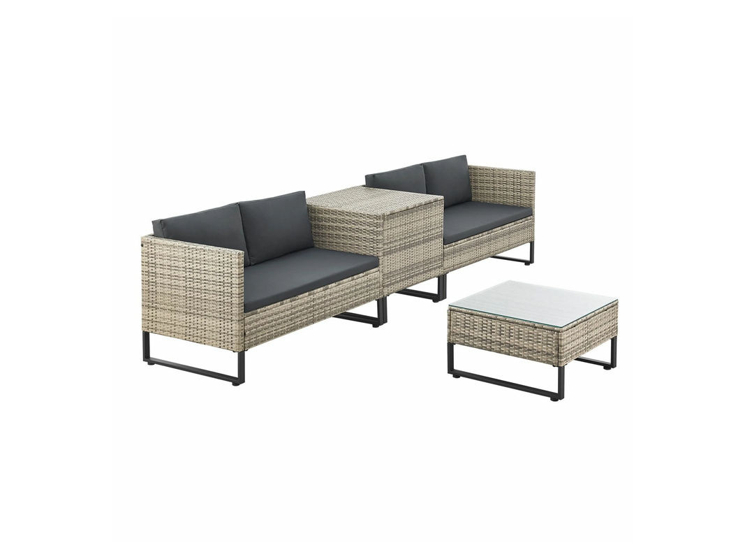 Juskys Polyrattan Lounge Santorini Outdoor Sitzecke in Grau mit Beistelltisch, Auflagenbox und Polsterauflagen - Bild 3