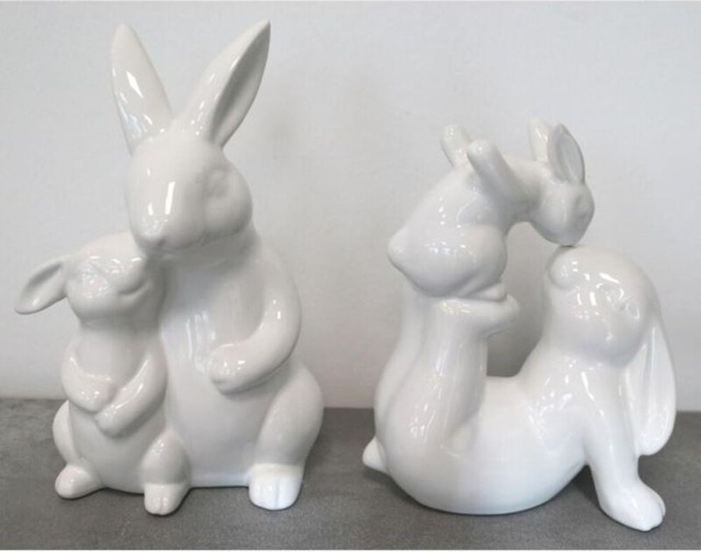 Buri Hasenpärchen aus weißer Keramik als dekorative Figur für Ostern und deine Inneneinrichtung - Bild 1