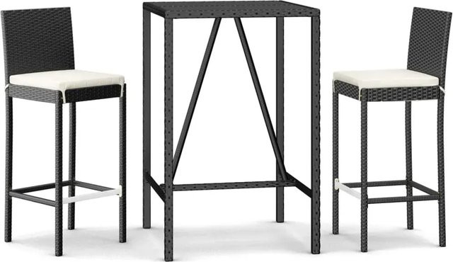 vidaXL 3-teiliges Gartenbar-Set aus Poly-Rattan mit Kissen in Schwarz - Bild 1