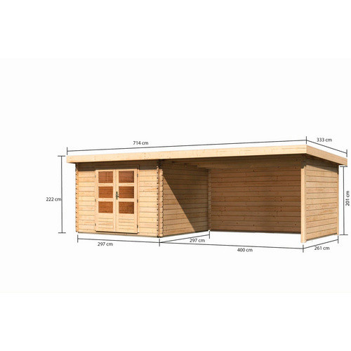KARIBU Gartenhaus Bastrup aus Holz in Beige, B/H/T: 679 x 220 x 297 cm - Bild 2