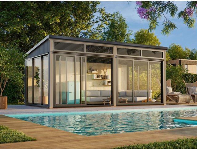 Palmako Holz-Gartenhaus Saga Pultdach in Dunkelgrau mit modernem Design, B/T/H: 582 x 297 x 273 cm - Bild 1