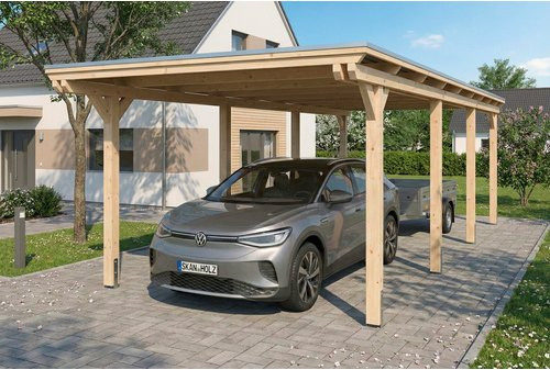 SKANHOLZ Carport Emsland aus Fichte mit Stahl-Dachplatten und Regenrinne, Farbe: beige, B/T/H: 846 x 340 x 238 cm - Bild 1