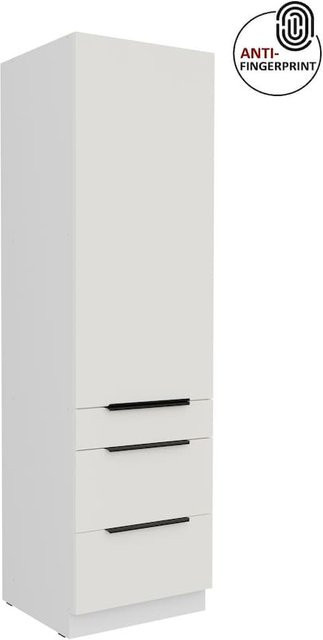 Küchen Hochschrank ARIA Weiß ultra matt Anti Fingerprint mit 3 Schubkästen und einer Tür, Breite: 60 cm - Bild 1