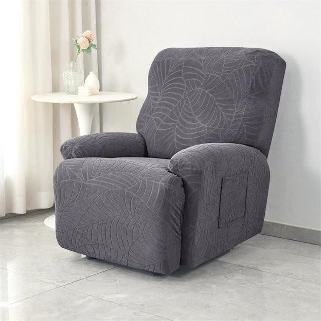 Elastischer Jacquard Sesselbezug mit Blättermuster in Grau für deinen Relaxsessel - Bild 1