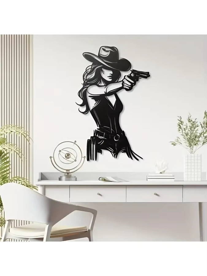 CIFBUY Western Cowgirl Metall-Wandkunst Rustikale Pferdedekoration in Schwarz - Bild 3