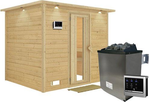 Karibu Sauna Paldiski aus Fichtenholz in Beige für 4 Personen inklusive 9 kW Saunaofen mit externer Steuerung B: 264,0 cm, T: 212,0 cm, H: 198,0 cm - Bild 1