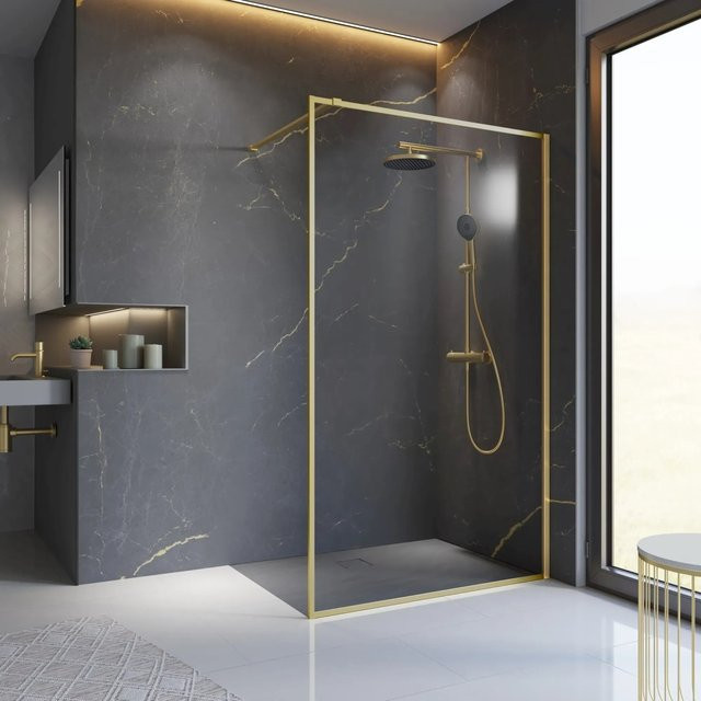 Schulte Duschwand Walk In Trend 2.0, Gold Matt, Transparent, B: 120 cm, H: 200 cm - Bild 1