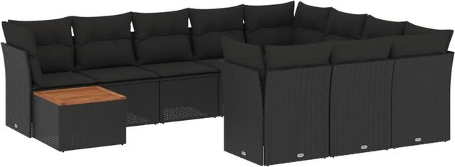 vidaXL 11-tlg Garten-Sofagarnitur aus Poly-Rattan und Akazienholz in Schwarz und Braun mit Kissen Modell 59 - Bild 1