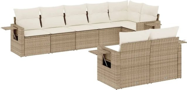 vidaXL 8-teilige Garten-Sofagarnitur in L-Form aus Poly-Rattan in Beige mit Sitzkissen und Rückenkissen - Bild 1