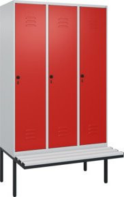 C+P Spind Classic PLUS Garderobenspind mit Sitzbank, 3 Abteile, Lichtgrau, B/T/H: 212 x 120 x 81,5 cm - Bild 1