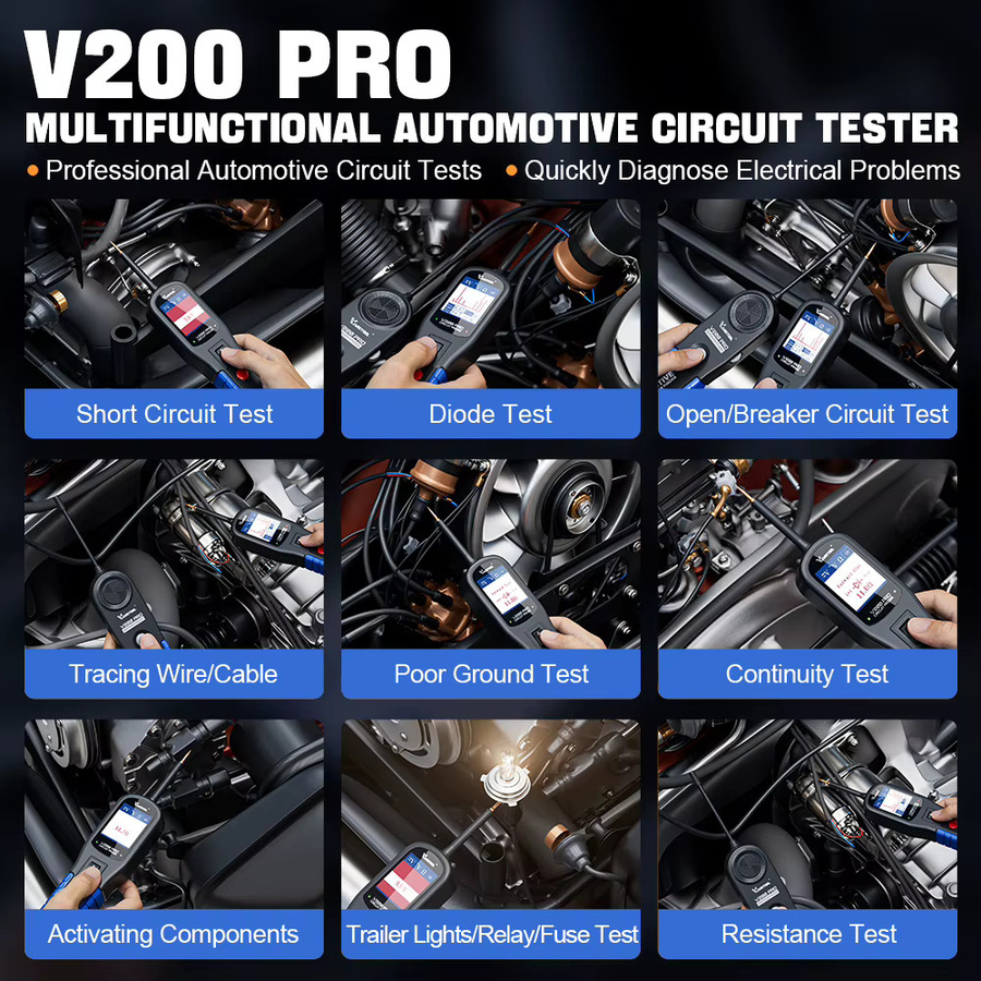 VDIAGTOOL V200PRO Kit Kfz-Stromkreisprüfer 12/24V mit 12m Kabel für Relais, Sicherungen, Kraftstoffeinspritzung und Schalterfinder, Schwarz - Bild 3