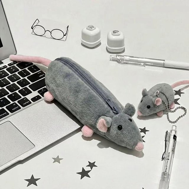 BagFashion Plüsch Federmäppchen mit Cartoon-Tier-Design, weiches Flanellplüsch Schreibwaren Etui für Mädchen und Schüler, Grau, A6 - Bild 1