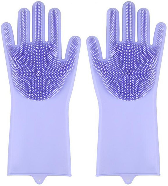 Yiran Furniture Silikon-Geschirrspülhandschuhe mit integriertem Schwamm in Lila für die Küchenreinigung - Bild 1