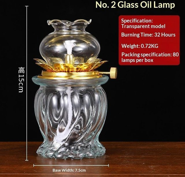 Monoclecty Glas Butterlampe transparent, verstellbare Ölsteuerung und winddicht, runde Öllampe für Altar und Tempel Dekoration - Bild 1
