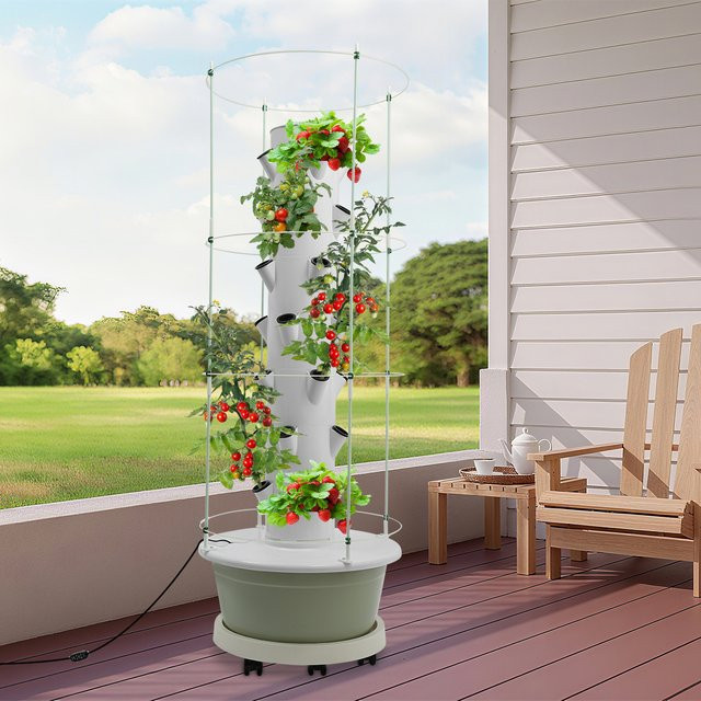 Bymaocar Hydrokultur-Wachstumsturm für den Innenbereich mit 28 Pflanzenplätzen und Kletterspalier, vertikales Gartenset in Weiß für Kräuter und Gemüse - Bild 1