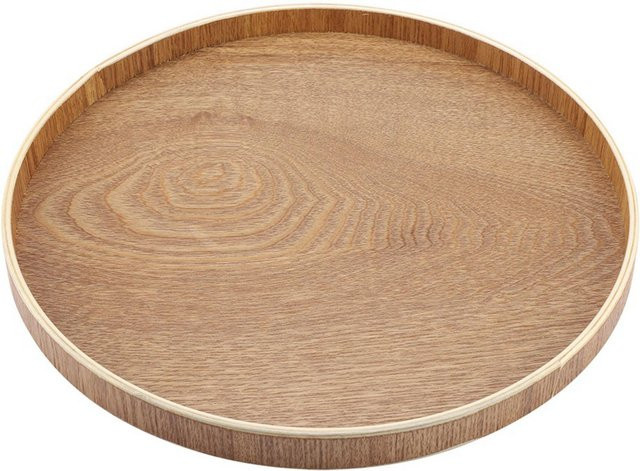 GoolRC Serviertablett aus Holz in Braun, rundes Vintage Holztablett für Teeservice, Obst oder Süßigkeiten - Bild 1
