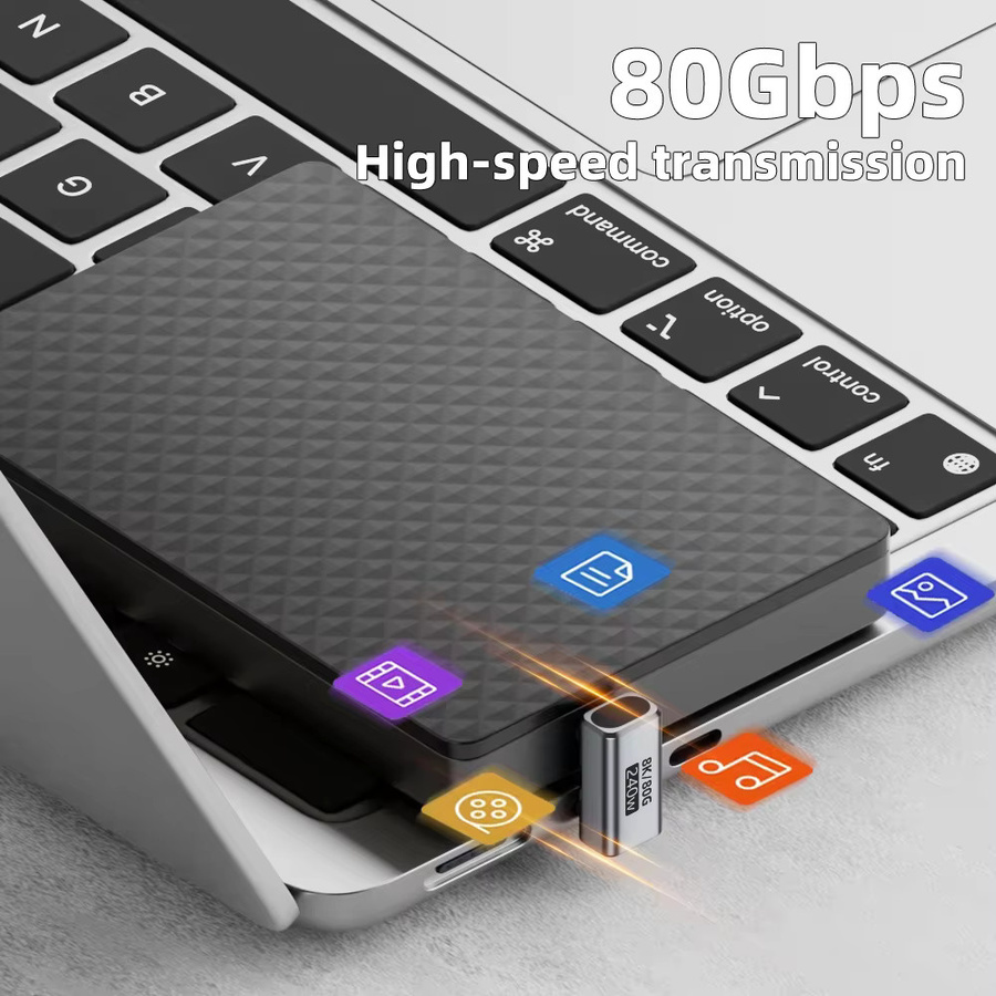 BSN USB-C Winkeladapter USB4.0 mit 240W PD und 8K60Hz Unterstützung für 80Gbps Hochgeschwindigkeits-Datenübertragung in U-Form und gerade Ausführung für Macbook und iPhone 15/16 - Bild 3