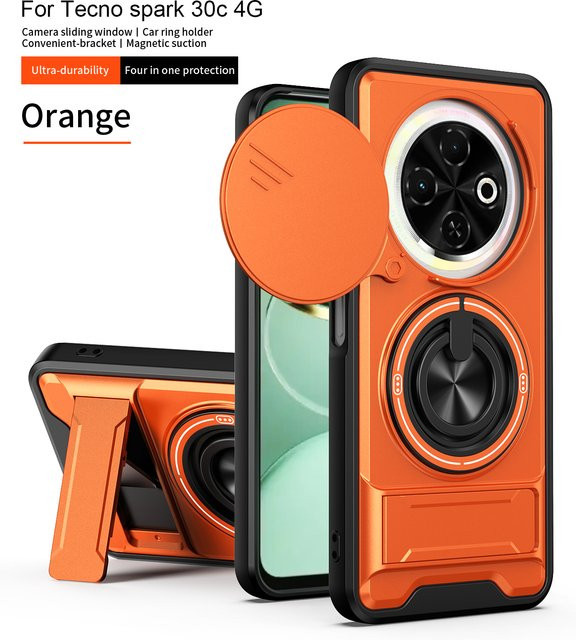 Tecno Spark 30C 4G Handyhülle mit MagSafe Magnetischer Klapphalterung und Kameraschutz in Silber und Orange - Bild 1