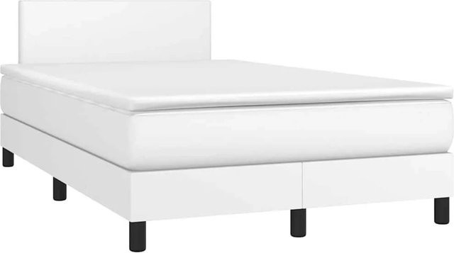 vidaXL Boxspringbett mit Matratze in Weiß, Hybridbett mit LED-Unterbettbeleuchtung und USB-Anschluss, Kunstleder und Stoff, B/T: 120 x 190 cm - Bild 1