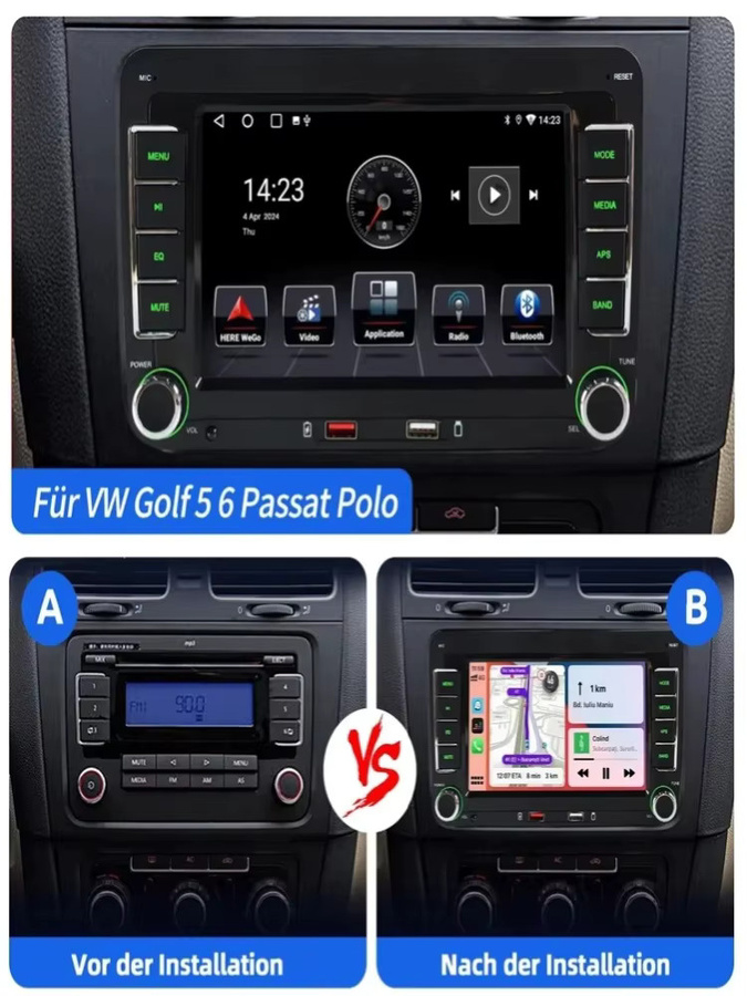 Mopect 7-Zoll Kabelloses CarPlay Autoradio mit GPS, Bluetooth 5.0, RDS und FM in Schwarz für VW Golf, Passat, Polo, Touran, Tiguan, Caddy, EOS, Jetta, Seat und Skoda - Bild 6