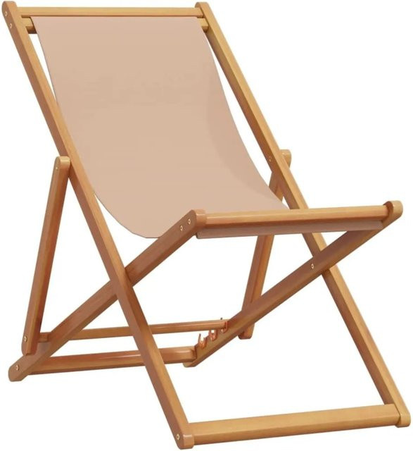 vidaXL Strandstuhl klappbar aus Eukalyptus-Massivholz und Stoff in Beige - Bild 1