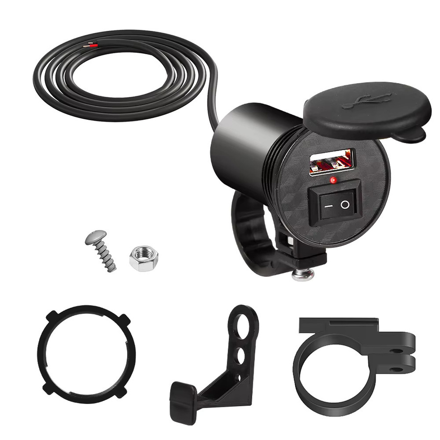 Ticify USB Ladegerät für Motorrad Lenker mit Schalter, 12/24V Wasserdichter Schnelllade Adapter in Schwarz - Bild 5