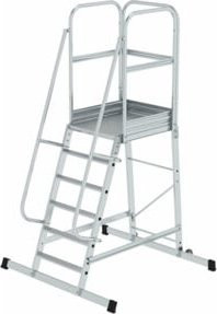 Günzburger Aluminium-Podesttreppe fahrbar mit 6 Stufen in Silber - Bild 1