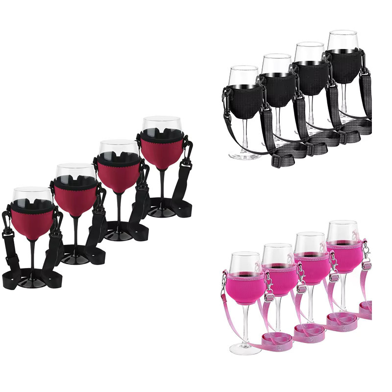 AT19 Tragbarer Wein-Glashalter mit Nackenriemen, 4er-Set, Rot - Bild 4