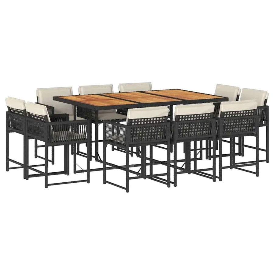 vidaXL 11-teilige Garten-Essgruppe aus PE-Rattan mit Kissen und Akazienholz in Schwarz und Braun - Bild 2