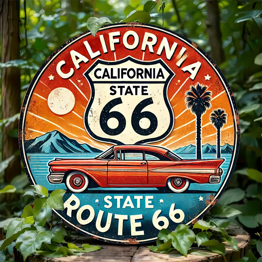 Potdemiel California Route 66 Vintage Metallschild, rund, mehrfarbig, Durchmesser: 20 cm - Bild 4