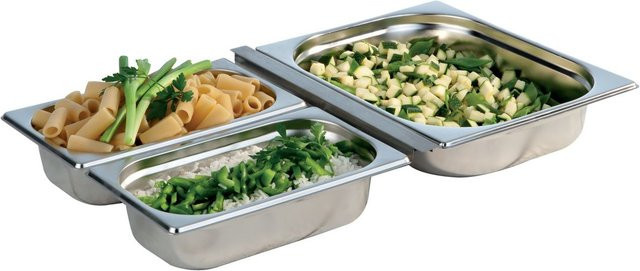 APS GN Behälter-Set aus Edelstahl, 4-teilig, Farbe: Silber, GN 1/2, B: 26,5 cm, T: 32,5 cm, H: 6,5 cm - Bild 1
