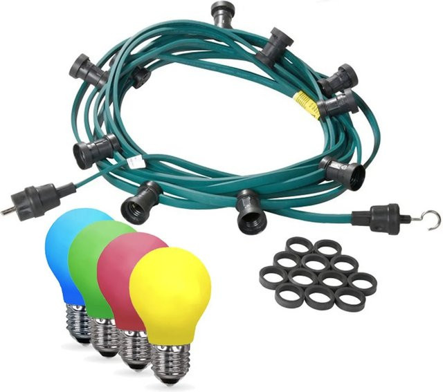 Satisfire Illu-Partylichterkette mit 30 bunten LED-Tropfenlampen, 20 m Länge, Grün, IP44 wetterfest für Außenbereich und Biergarten - Bild 1