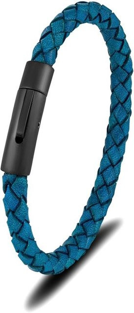 YULIN Armband, blaues geflochtenes Leder, Edelstahl, Herren, 21cm - Bild 1