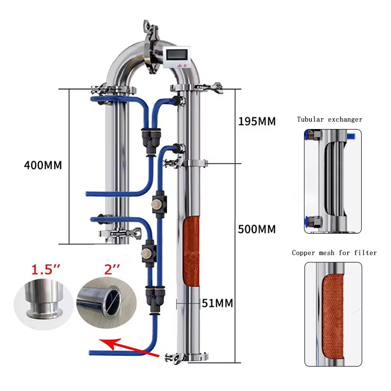 DIBOSH Röhrendestillationsturm aus Kupfer für Likör, Brandy, Whisky und Wodka in Silber und Multicolour - Bild 2
