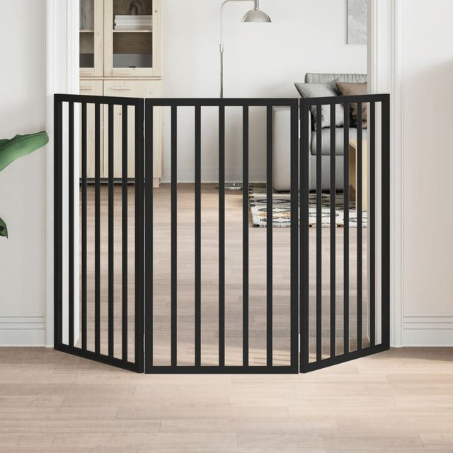 vidaXL Hundetor faltbar aus Pappelholz, 3-teilig, Schwarz, Höhe: 150 cm - Bild 3