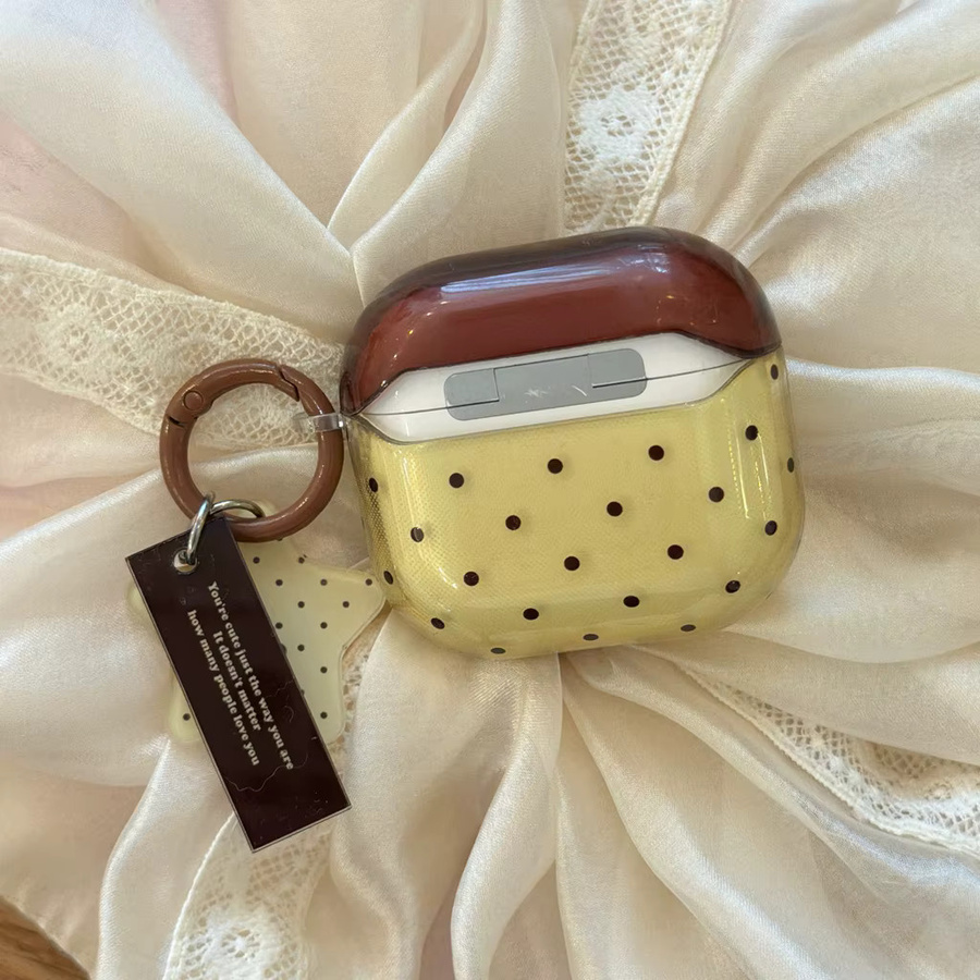 Stoßfeste Apple AirPods Schutzhülle mit Anhänger im Vintage Polka-Dot Design, transparent Grün-Braun - Bild 2