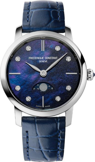 Frederique Constant Damenuhr, Mondphase, Quarz, Edelstahl, 30 mm, Blau - Bild 1
