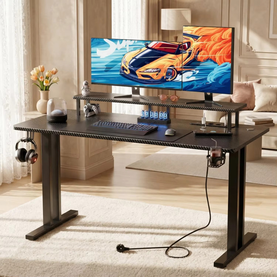 FRODROVIA Ergonomischer Gaming-Schreibtisch in Schwarz mit höhenverstellbarer Tischplatte und Monitorständer - Bild 5