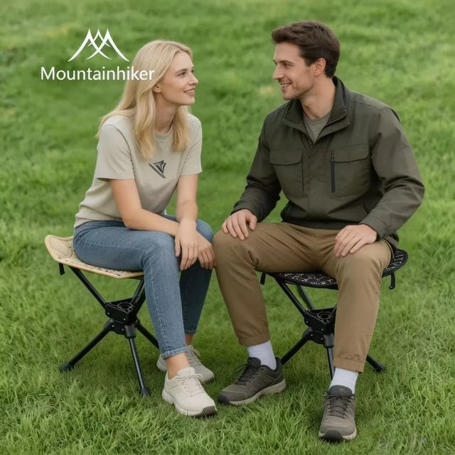 Mountainhiker Ultraleichter tragbarer Klapphocker, kompakter 360 Grad drehbarer Outdoor-Campingstuhl in Schwarz - Bild 1