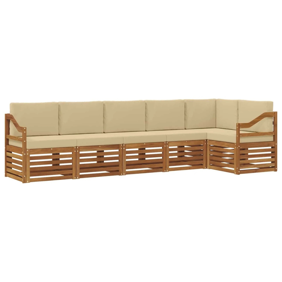 vidaXL Sofagarnitur L-Form aus Massivholz Akazie in Natur und Beige, 6-teiliges Set mit Sitz- und Rückenkissen im modernen Latten-Design - Bild 2