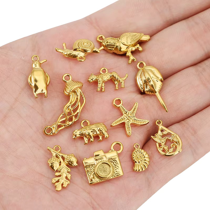 Semorilry Anhänger, Edelstahl, Gold, Kamera Leopard Qualle Pinguin Conch Seestern, Unisex - Bild 2