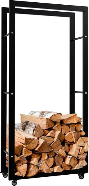 CLP Kaminholzständer Keri aus schwarzem Metall mit Rollen als modernes Kaminholzregal zur Aufbewahrung von Brennholz - Bild 1