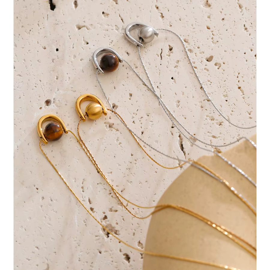 Yhpup Halskette Edelstahl, Naturstein-Tigerperlen-Anhänger, Gold, Unisex - Bild 1