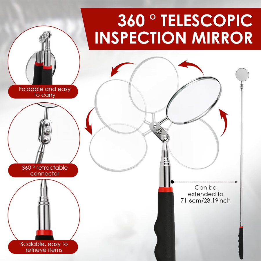 4-teiliges Hands DIY Teleskop-Magnet-Set mit Inspektionsspiegel in Silber zum Aufsammeln von Schrauben, Muttern und Metallteilen - Bild 2
