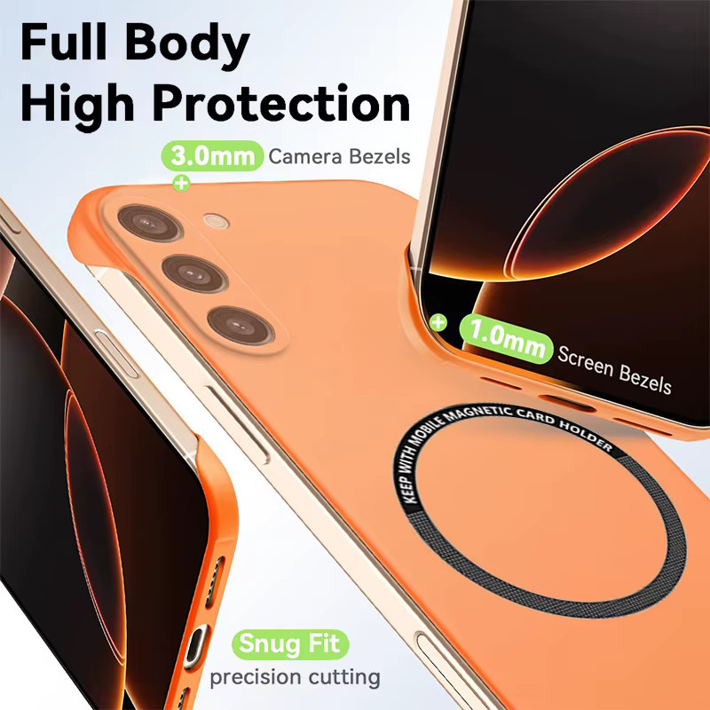 Magnetische schlanke Handyhülle für Samsung S23 S22 S21 FE Plus Ultra in Orange, matte rahmenlose Hartplastikabdeckung, stoßfeste Rüstung - Bild 3