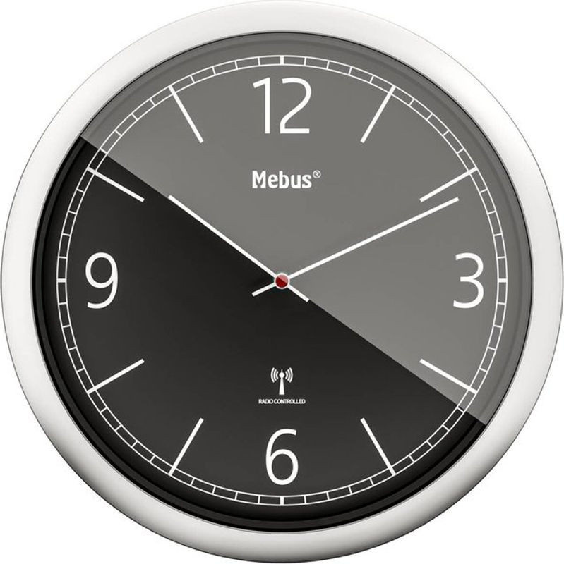Mebus Wanduhr Analog Funkuhr rund Silber Durchmesser: 25 cm - Bild 1