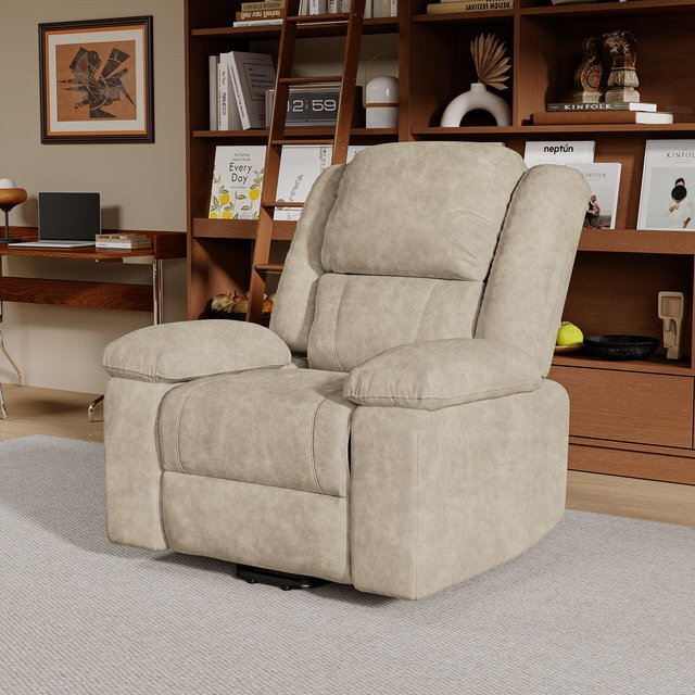 Rosahqnda Elektrischer Massagesessel mit Liegefunktion und Heizung, TV-Sessel aus Mikrofaser in Beige - Bild 1