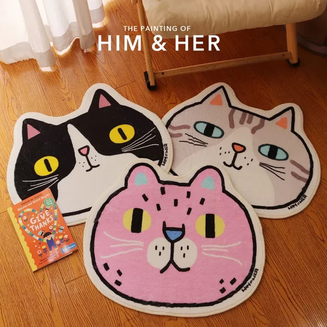 Rutschfester VIKAMA Druckteppich mit Katzen-Illustration für Wohnzimmer und Schlafzimmer - Bild 1