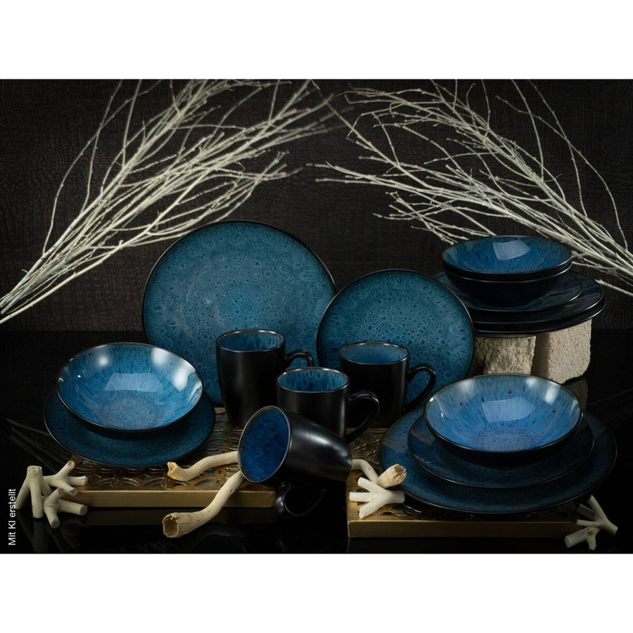 CreaTable Kombiservice Capri 16-teilig aus Keramik in Blau und Schwarz - Bild 5